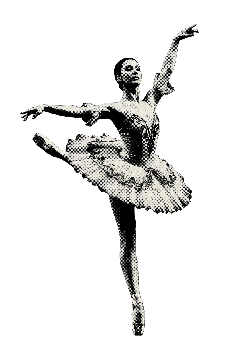 A ballerina on pointe mid-performance