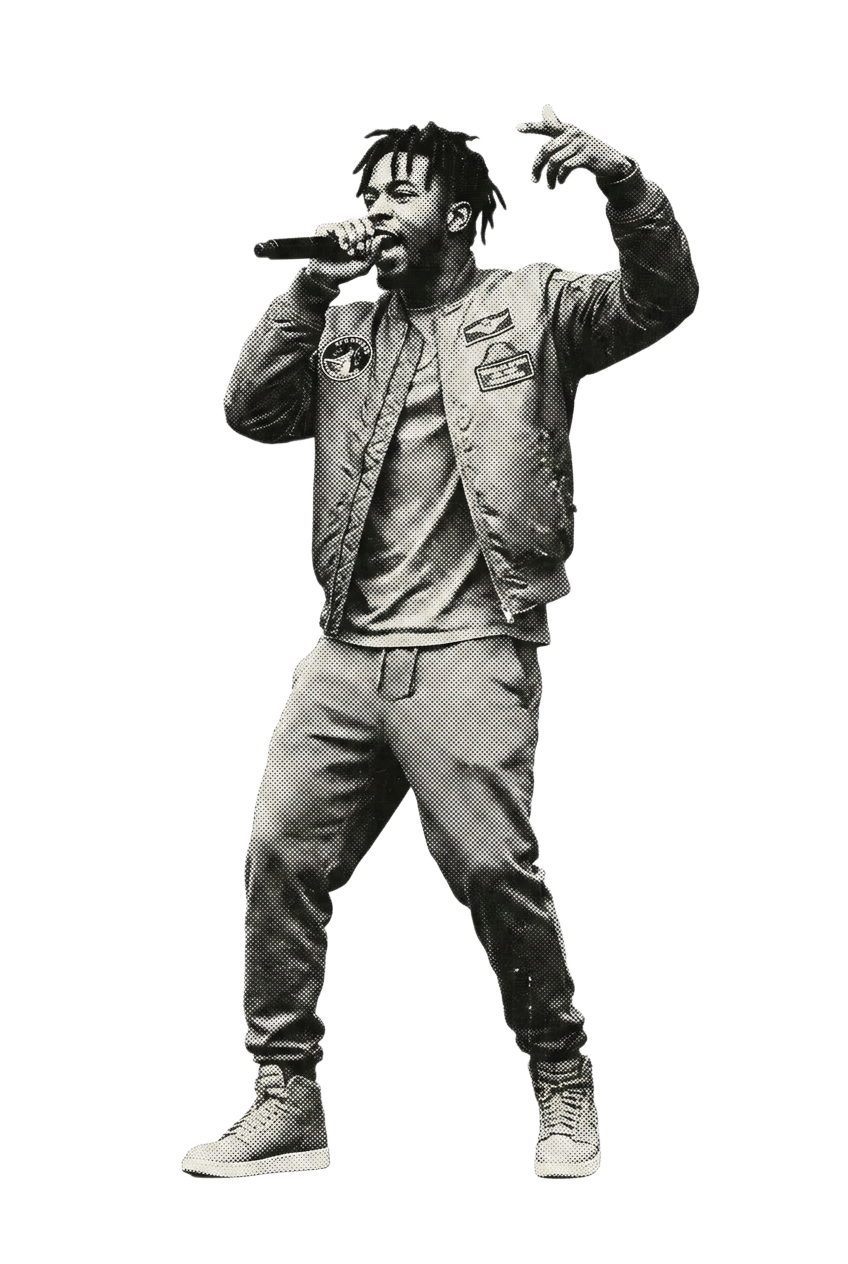 A rapper performing with a microphone